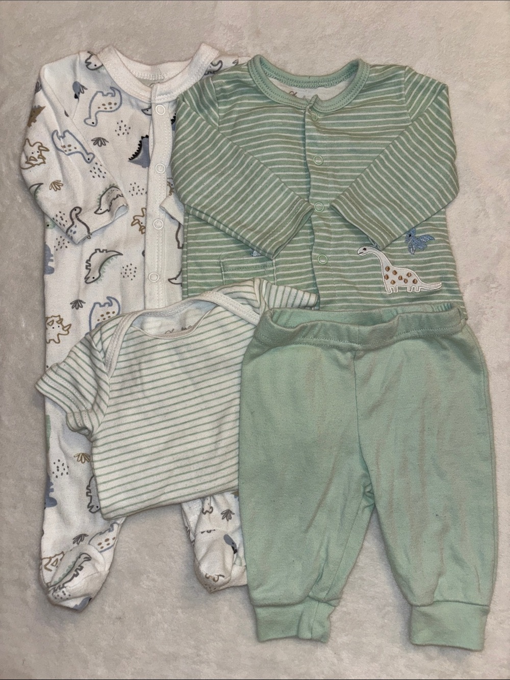 Sterling Baby 3 month Green Dino Baby 4 piece set green and white matching set